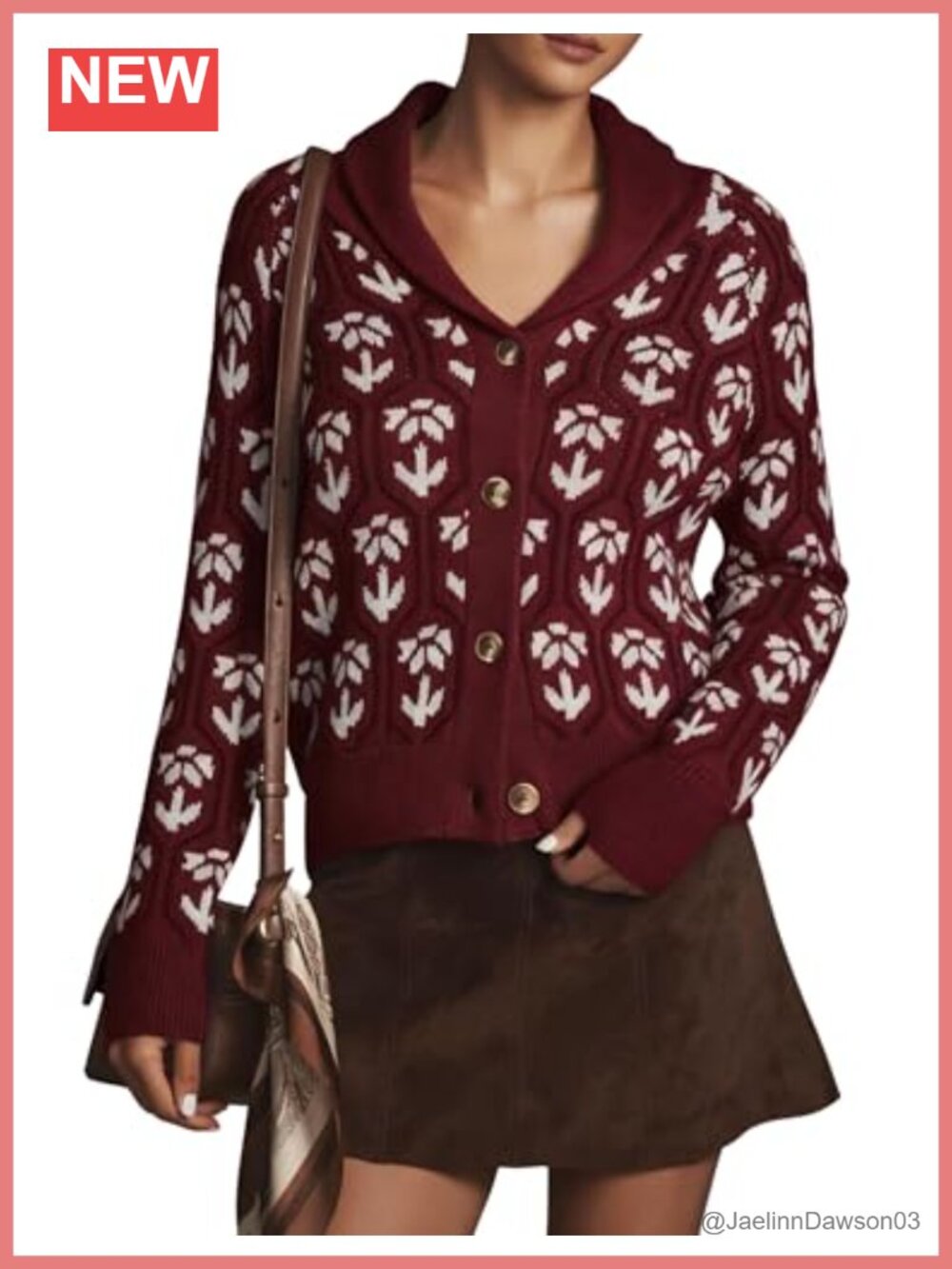 Floral Cropped Knit Cardigan Button Down Long Sleeve